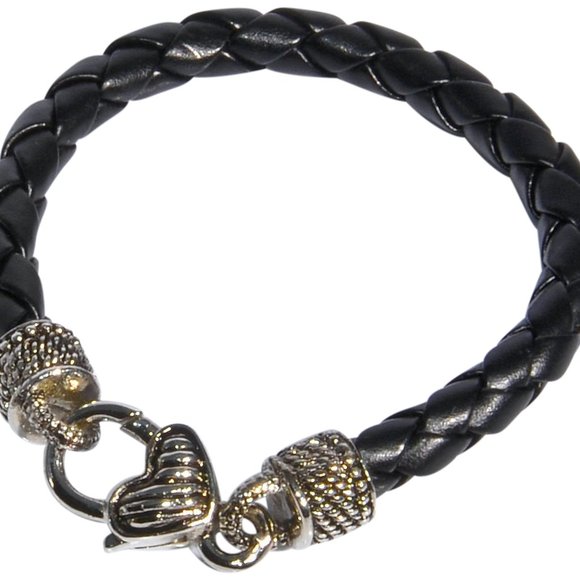 2PCS, LEATHER BRACELET WITH SILVER 2 SIDED HEART - Picture 7 of 9